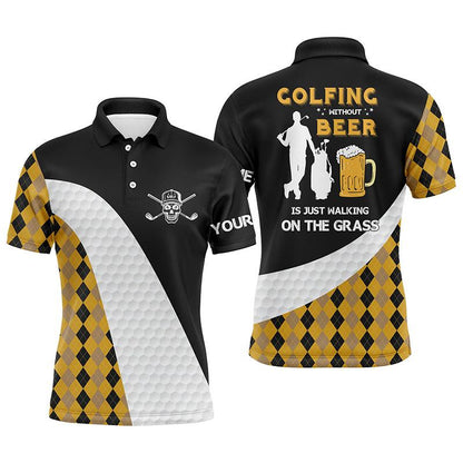 Custom Golf Men Polo Shirt - Golfing Without Beer Is Just Walking On The Grass Men Golf Polo Shirt - Perfect Polo Shirt For Men, Golfers - Amzanimalsgift