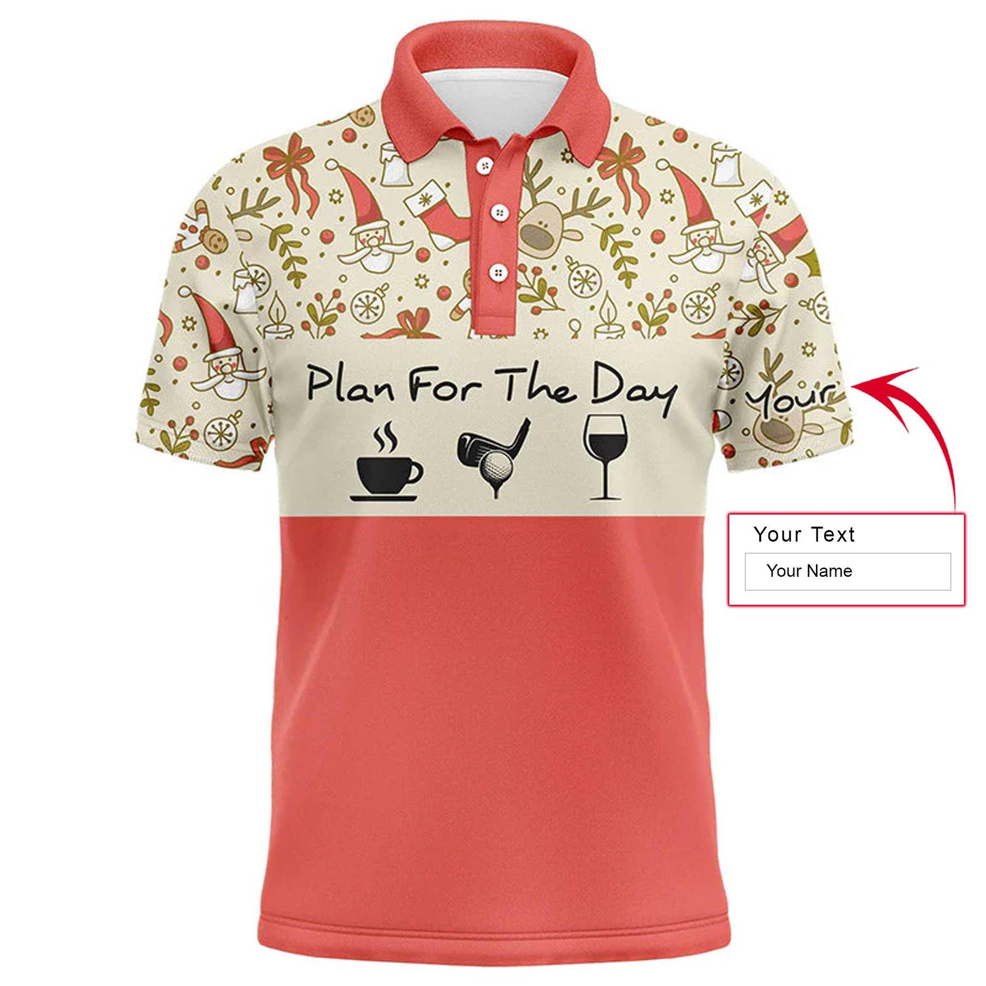 Custom Golf Men Polo Shirt - Lovely Christmas Pattern Custom Name Apparel, Plan For The Day Coffee Golf Men Polo Shirt - Perfect Polo Shirt For Men - Amzanimalsgift