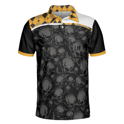 Custom Golf Men Polo Shirt - Skull, All You Need Is Beer & Golf Polo Shirt, Black And Yellow Argyle Pattern Golf Shirt For Men, Golf Lovers - Amzanimalsgift
