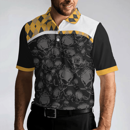 Custom Golf Men Polo Shirt - Skull, All You Need Is Beer & Golf Polo Shirt, Black And Yellow Argyle Pattern Golf Shirt For Men, Golf Lovers - Amzanimalsgift
