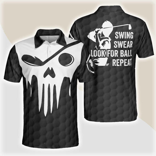 Custom Golf Men Polo Shirt - Skull Golf Polo Shirt, Black And White Skull Golf Shirt With Sayings, Best Golf Gift For Halloween - Perfect Gift For Men, Golfers - Amzanimalsgift