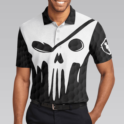 Custom Golf Men Polo Shirt - Skull Golf Polo Shirt, Black And White Skull Golf Shirt With Sayings, Best Golf Gift For Halloween - Perfect Gift For Men, Golfers - Amzanimalsgift
