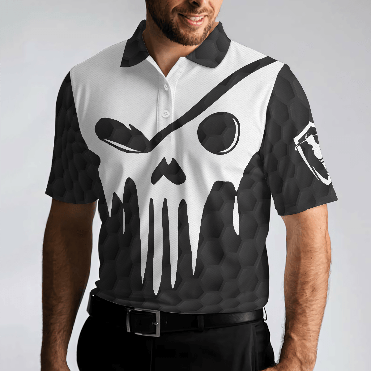Custom Golf Men Polo Shirt - Skull Golf Polo Shirt, Black And White Skull Golf Shirt With Sayings, Best Golf Gift For Halloween - Perfect Gift For Men, Golfers - Amzanimalsgift