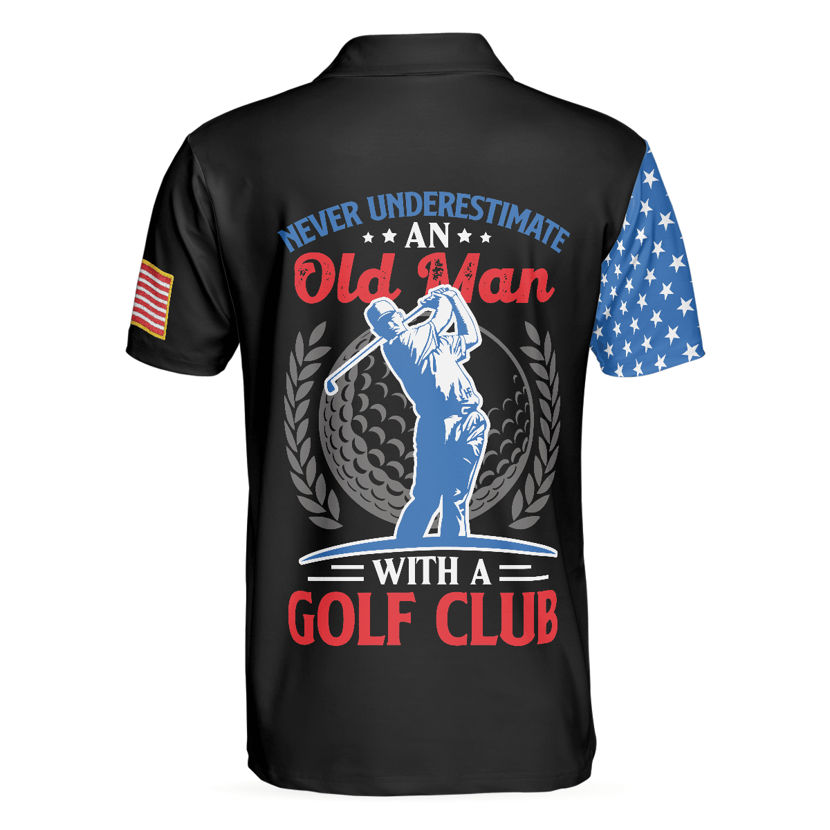 Custom Golf Men Polo Shirt - Skull Golf With American Flag Polo Shirt, Never Underate An Old Man Golfer Polo Shirt - Perfect Gift For Men, Golfers - Amzanimalsgift