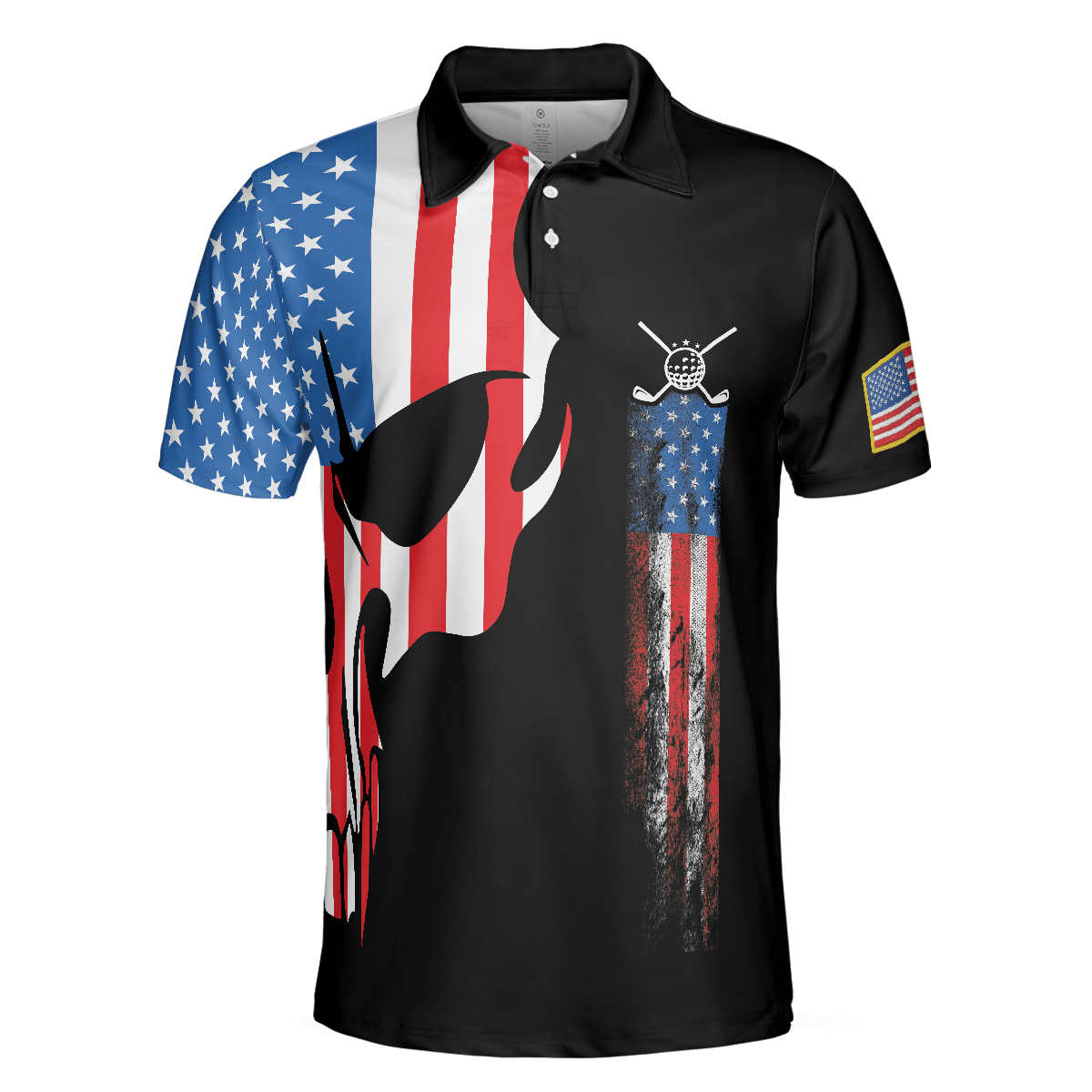 Custom Golf Men Polo Shirt - Skull Golf With American Flag Polo Shirt, Never Underate An Old Man Golfer Polo Shirt - Perfect Gift For Men, Golfers - Amzanimalsgift