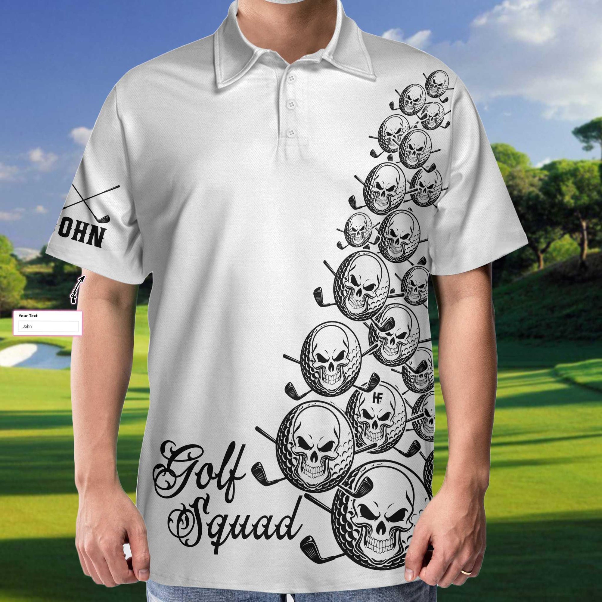 Custom Golf Men Polo Shirt - Skull Golfer Custom Name Polo Shirt, White Golf Squad Shirt, Personalized Golf Shirt For Men - Perfect Gift For Men - Amzanimalsgift