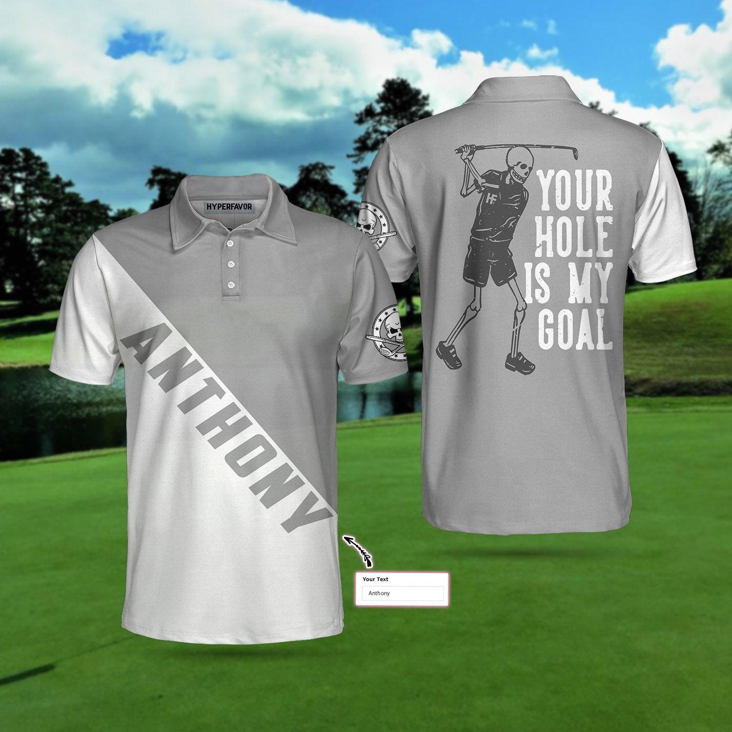 Custom Golf Men Polo Shirt - Skull Golfer Your Hole Is My Goal Custom Polo Shirt, Skull Polo Golf Shirts For Male Players With Sayings - Amzanimalsgift