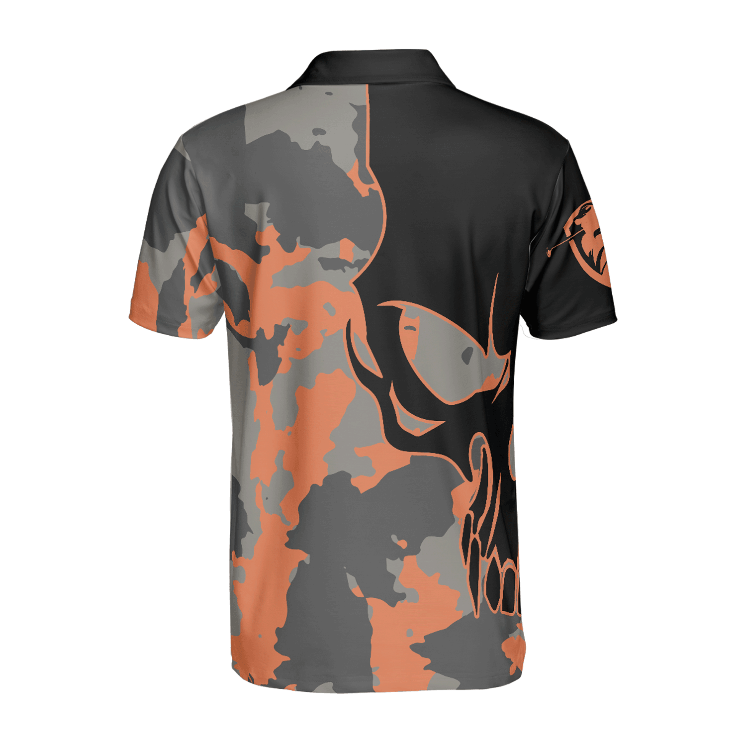 Custom Golf Men Polo Shirt - Skull Orange Camouflage Golf Polo Shirt, Streetwear Camo Golf Shirt For Men, Best Polo Shirt For Men, Golfers - Amzanimalsgift