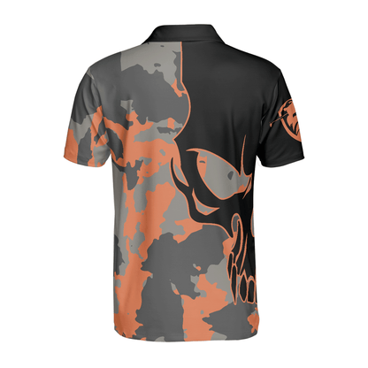 Custom Golf Men Polo Shirt - Skull Orange Camouflage Golf Polo Shirt, Streetwear Camo Golf Shirt For Men, Best Polo Shirt For Men, Golfers - Amzanimalsgift