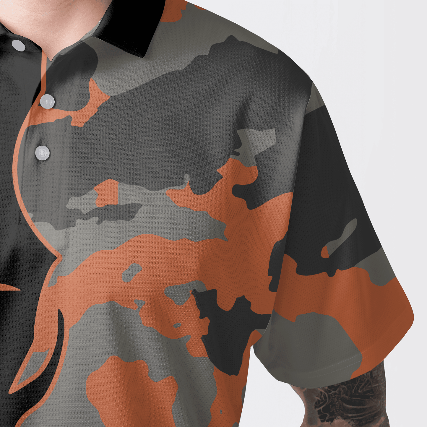 Custom Golf Men Polo Shirt - Skull Orange Camouflage Golf Polo Shirt, Streetwear Camo Golf Shirt For Men, Best Polo Shirt For Men, Golfers - Amzanimalsgift