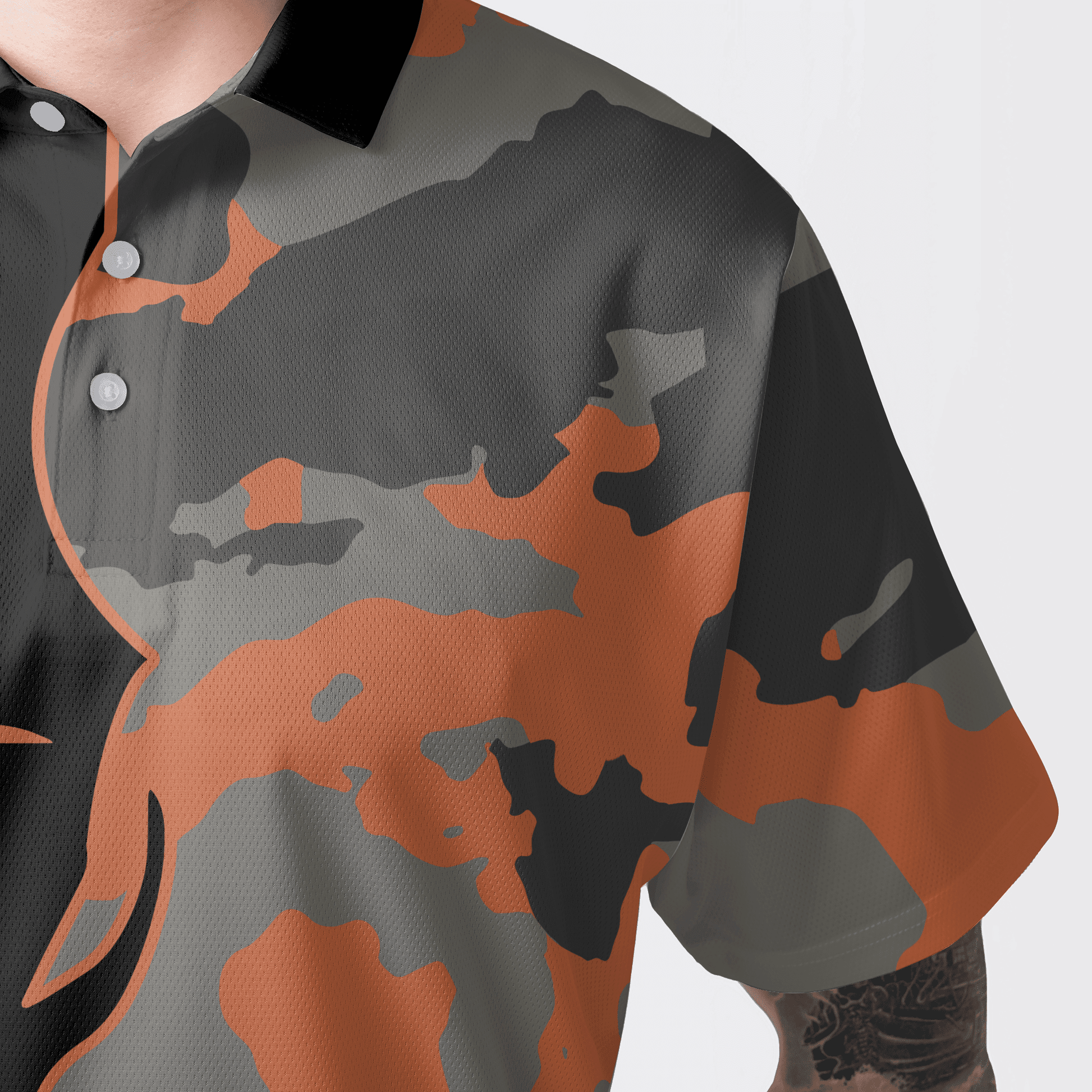 Custom Golf Men Polo Shirt - Skull Orange Camouflage Golf Polo Shirt, Streetwear Camo Golf Shirt For Men, Best Polo Shirt For Men, Golfers - Amzanimalsgift