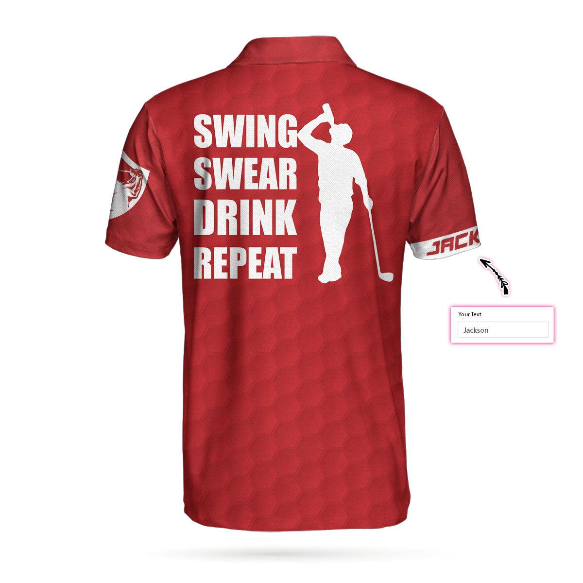 Custom Golf Men Polo Shirt - Swing Swear Drink Repeat Sunday Red Men Golf Polo Shirt - Perfect Polo Shirt For Men, Golfers - Amzanimalsgift