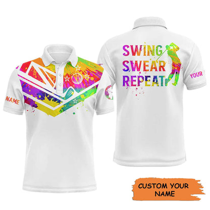 Custom Golf Sweatshirt - Watercolor New Zealand Flag Custom Name White Apparel, Swing Swear Repeat Sweatshirt - Perfect Shirt For Men