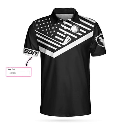 Custom Golf Men Polo Shirts - Your Hole Is My Goal Custom Name Polo Shirt, Personalized Black American Flag Golf Shirt - Perfect Gift For Men, Golfers - Amzanimalsgift
