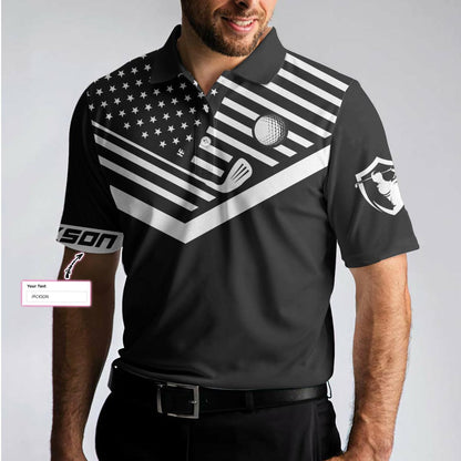Custom Golf Men Polo Shirts - Your Hole Is My Goal Custom Name Polo Shirt, Personalized Black American Flag Golf Shirt - Perfect Gift For Men, Golfers - Amzanimalsgift