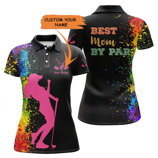 Custom Golf Women Polo Shirt - Women Golf Polo Shirt Custom Name Black Watercolor Best Mom By Par, Mother's Day Golf - Perfect Polo Shirt For Women - Amzanimalsgift