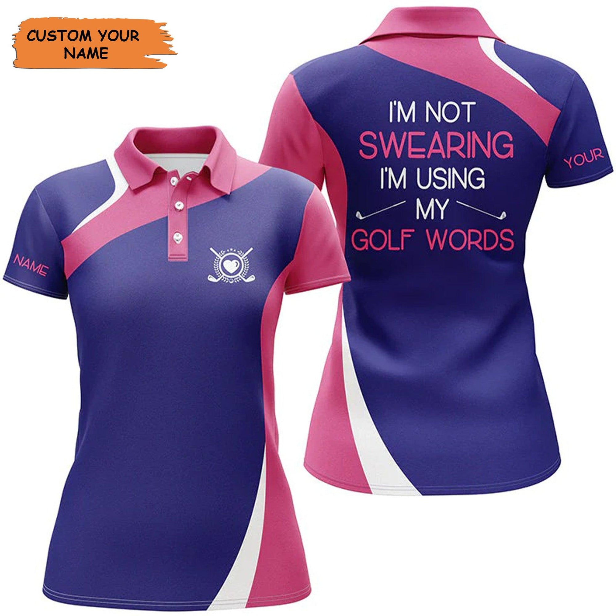 Custom Golf Women Polo Shirt - Women Golf Polo Shirt Custom Name Pink Purple Polo Shirt I'm Not Swearing - Perfect Polo Shirt For Women - Amzanimalsgift