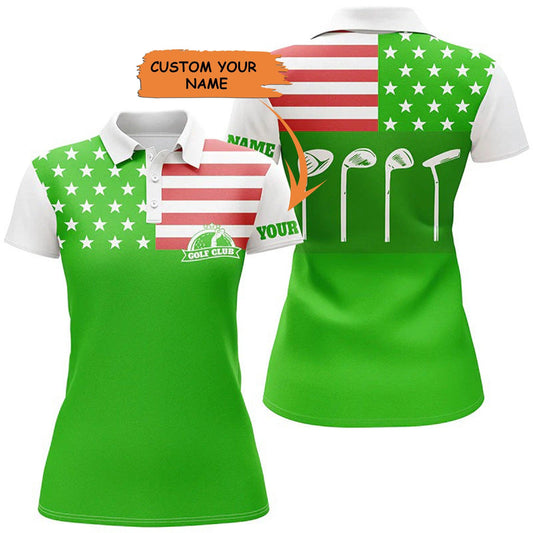 Custom Golf Women Polo Shirt - Women Golf Polo Shirt Golf Club American Flag Patriot Golf Custom Name Green Golf Shirt - Perfect Polo Shirt For Women - Amzanimalsgift