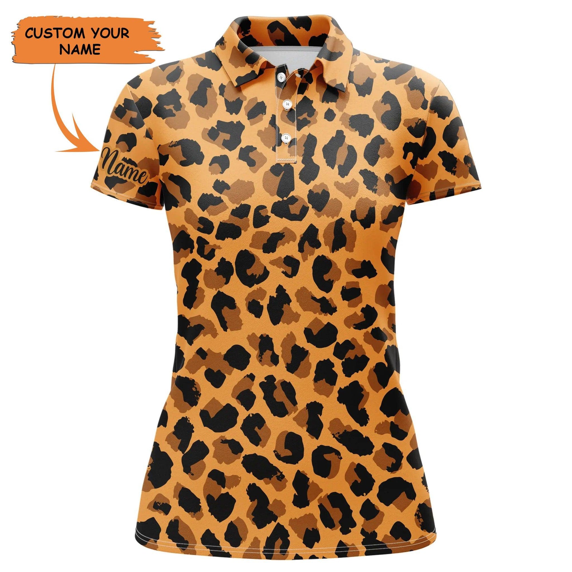 Custom Golf Women Polo Shirt - Women Golf Polo Shirt Leopard Skin Texture Custom Name Pattern Golf Shirts - Perfect Polo Shirt For Women, Golf Lover - Amzanimalsgift