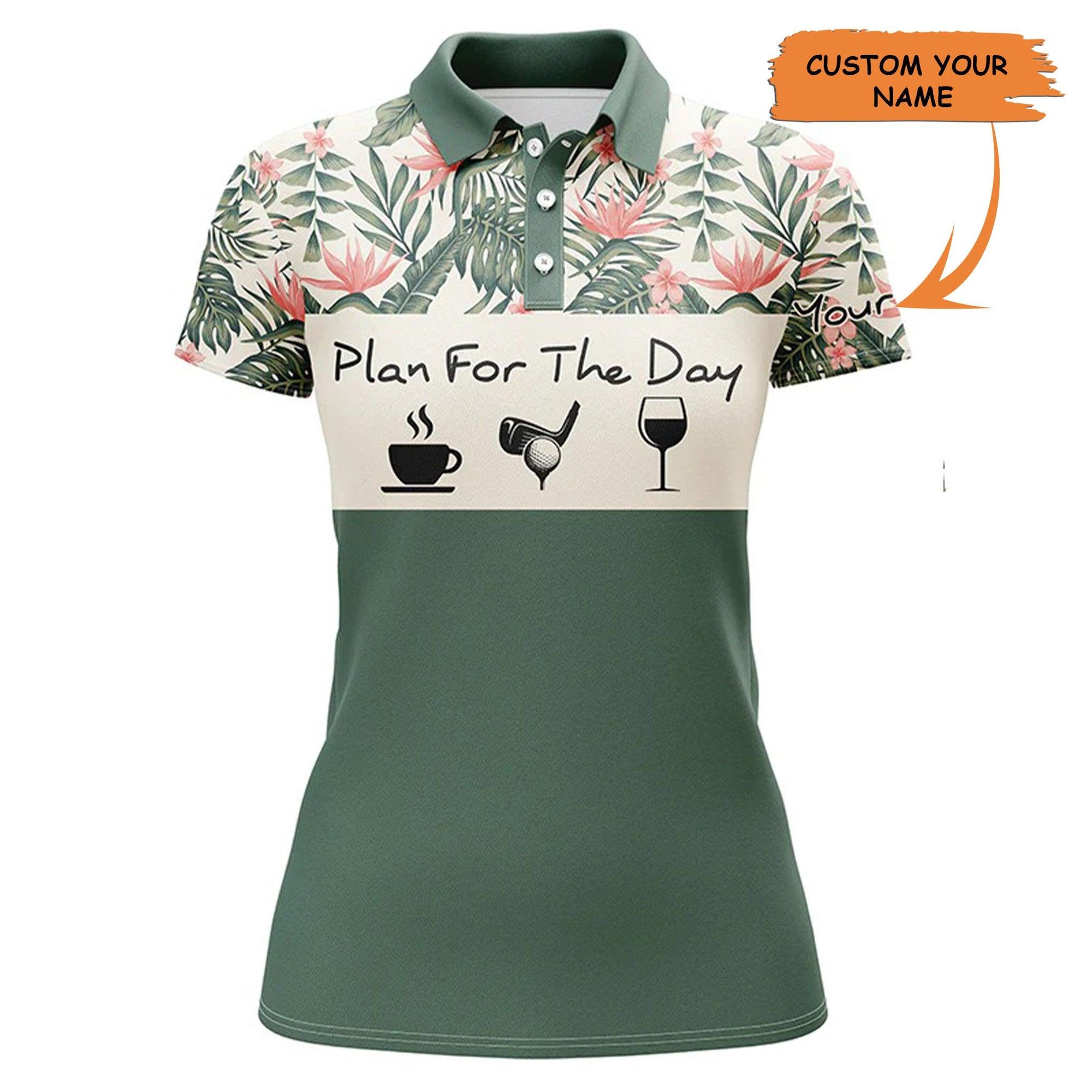 Custom Golf Women Polo Shirt - Women Golf Polo Shirt Plan For The Day Coffee Golf Wine Custom Name - Perfect Polo Shirt For Women - Amzanimalsgift