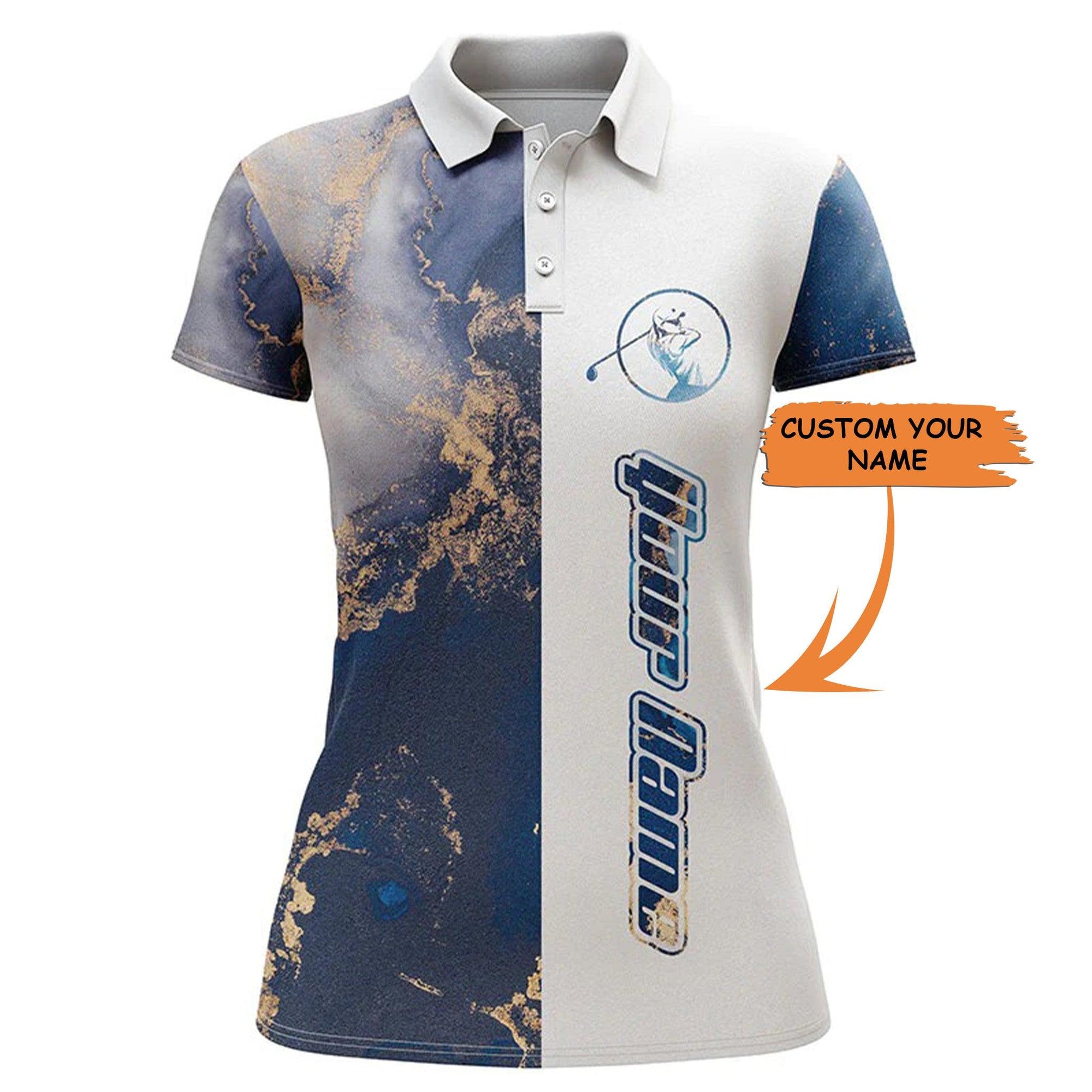 Custom Golf Womens Polo Shirt - Womens Golf Polo Shirt Blue Pattern Custom Name Blue White Golf Shirt, Golfer Gifts - Perfect Polo Shirt For Womens, Golf Lover - Amzanimalsgift