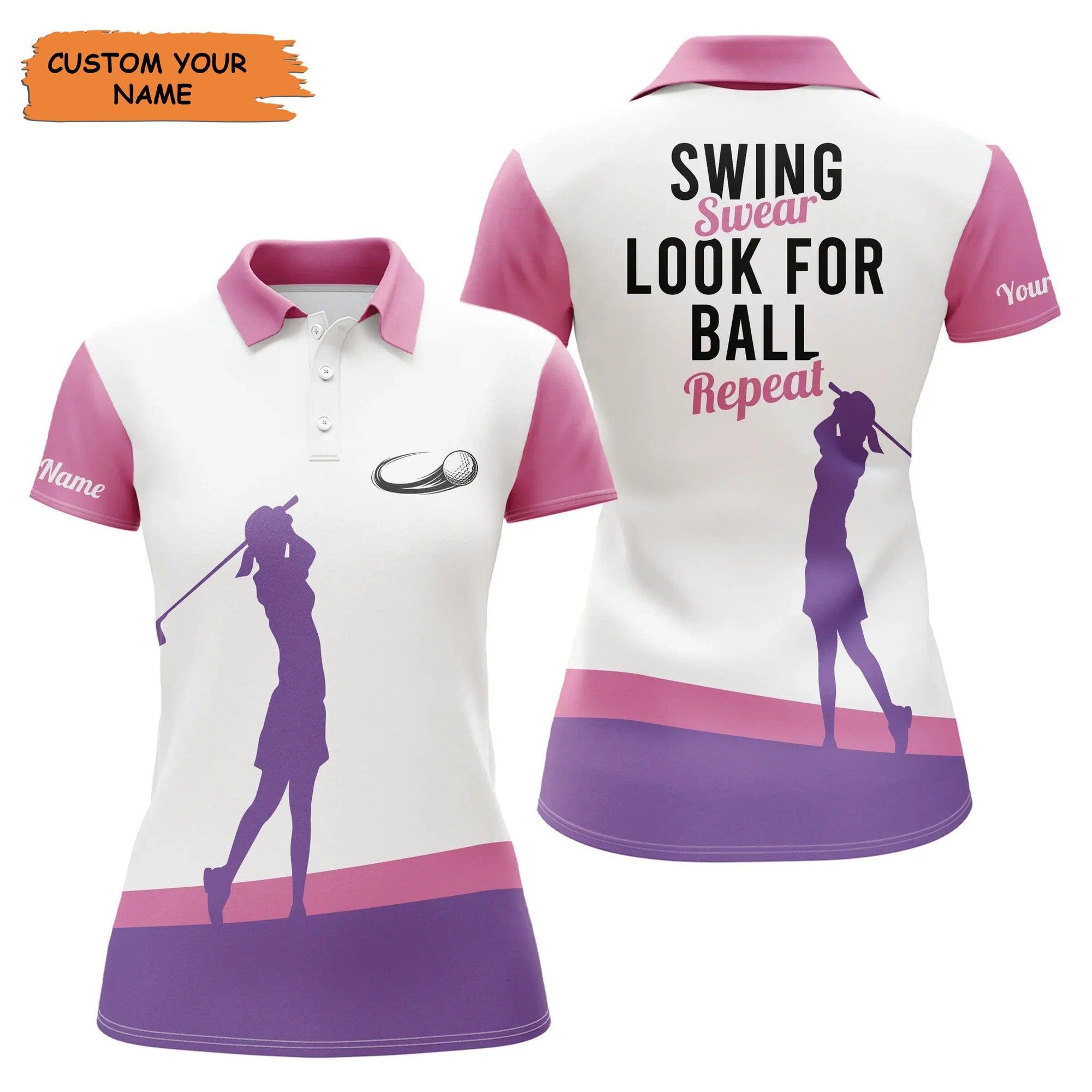 Custom Golf Womens Polo Shirt - Womens Golf Polo Shirt Swing Swear Look For Ball Repeat Pink Golf Shirts Custom Name Shirt - Perfect Polo Shirt For Womens - Amzanimalsgift