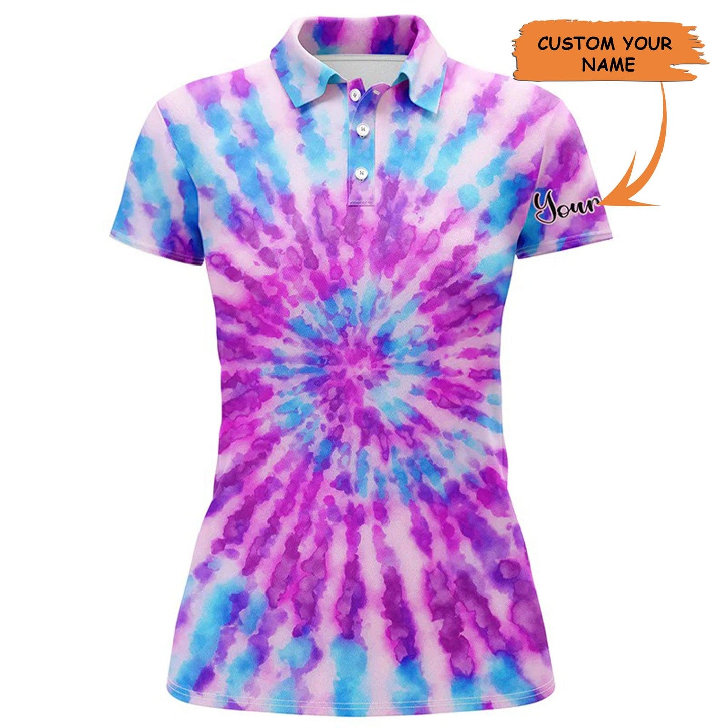 Custom Golf Womens Polo Shirt - Womens Golf Polo Shirts With Watercolor Purple Tie Dye Custom Name - Perfect Polo Shirt For Womens, Golf Lover - Amzanimalsgift