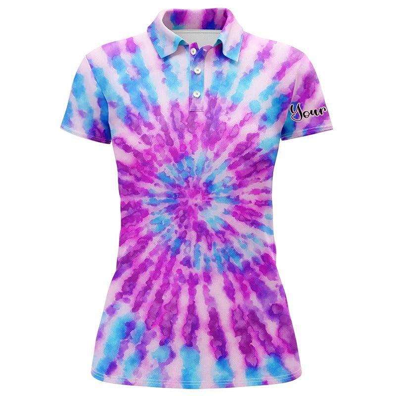 Custom Golf Womens Polo Shirt - Womens Golf Polo Shirts With Watercolor Purple Tie Dye Custom Name - Perfect Polo Shirt For Womens, Golf Lover - Amzanimalsgift
