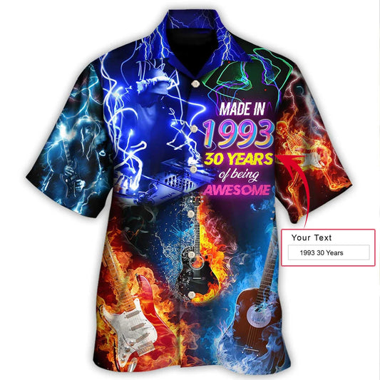 Custom Guitar Neon Style Aloha Hawaiian Shirt For Summer, Music Is My Life Made In 1993 Hawaiian Shirts Outfit For Men Women, Music Guitar Lovers - Amzanimalsgift