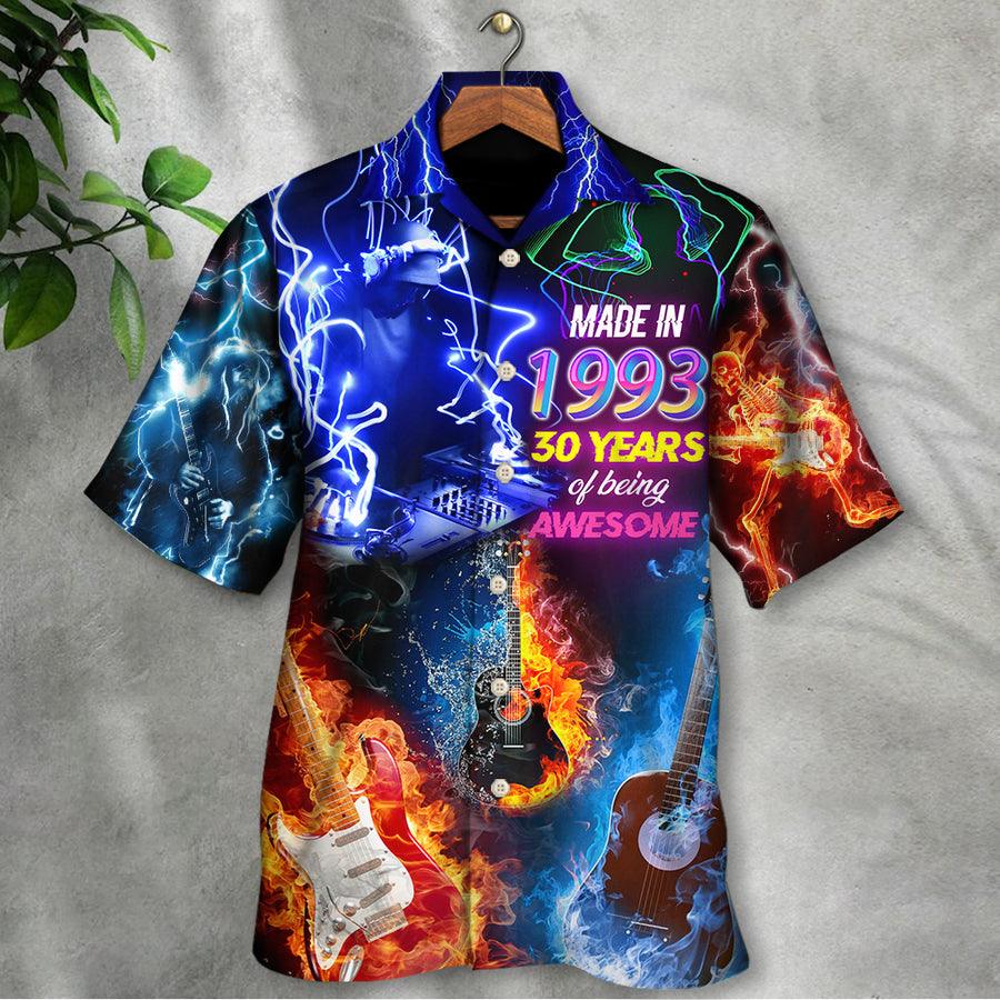 Custom Guitar Neon Style Aloha Hawaiian Shirt For Summer, Music Is My Life Made In 1993 Hawaiian Shirts Outfit For Men Women, Music Guitar Lovers - Amzanimalsgift
