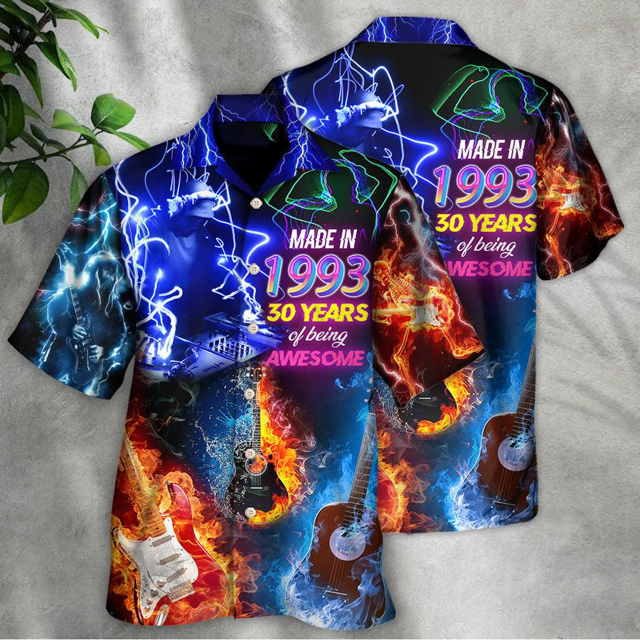 Custom Guitar Neon Style Aloha Hawaiian Shirt For Summer, Music Is My Life Made In 1993 Hawaiian Shirts Outfit For Men Women, Music Guitar Lovers - Amzanimalsgift