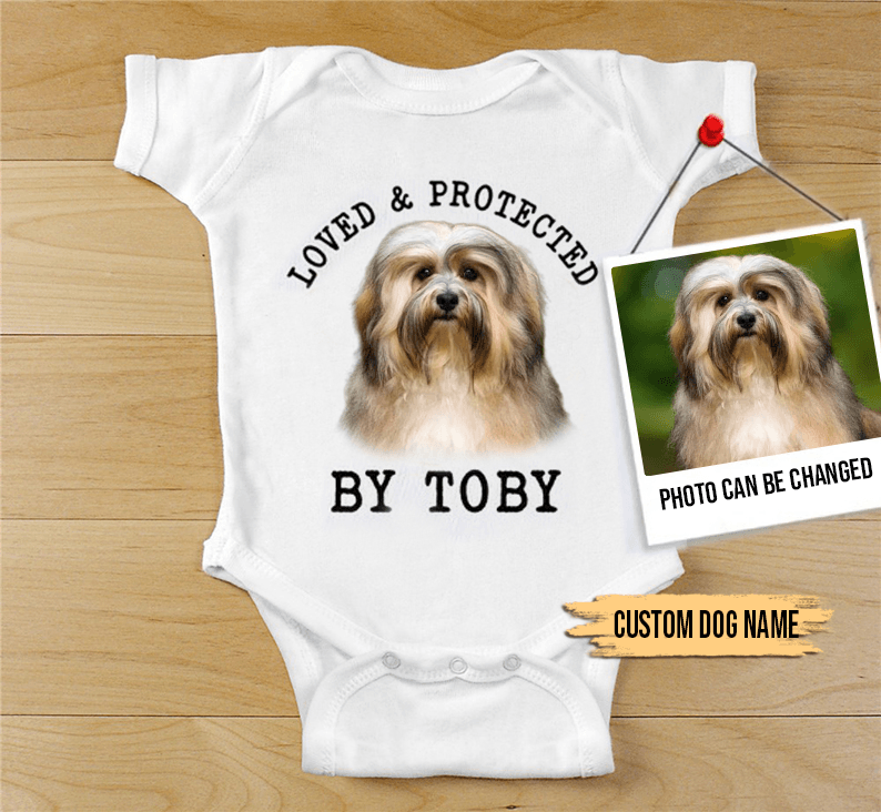 Custom Havanese Baby Onesies, Loved & Protected By Custom Dog Newborn Onesies, Personalized Onesies - Perfect Gift For Baby, Baby Gift Onesie - Amzanimalsgift