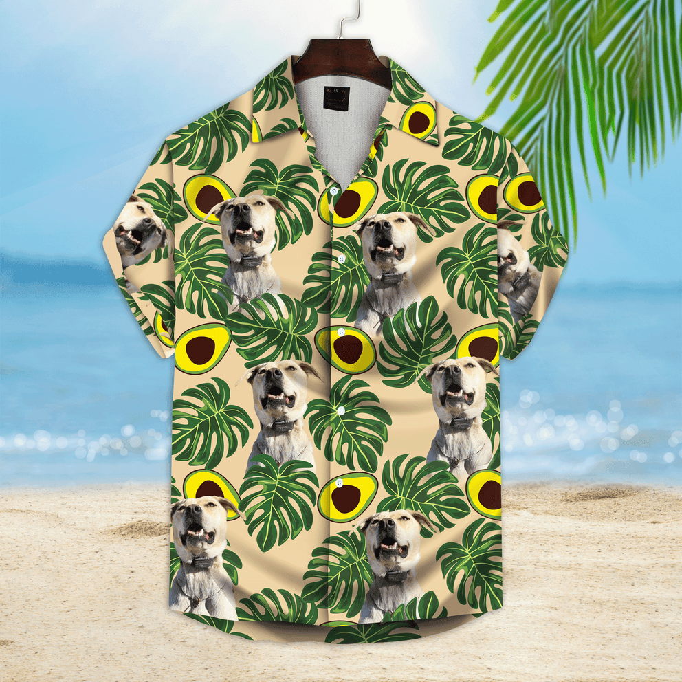 Custom Hawaiian Shirt For Pet Lovers - Avocado & Leaves Pattern Lemon Zest Color Aloha Shirt - Personalized Hawaiian Shirt For Men & Women, Pet Lovers - Amzanimalsgift