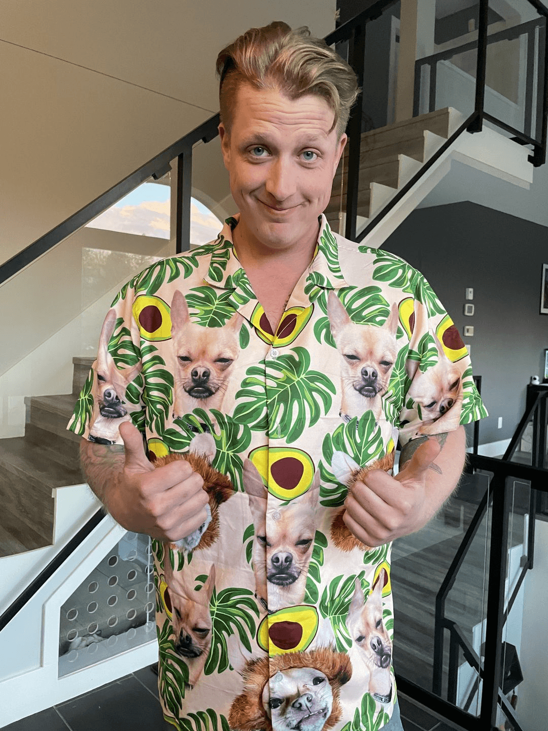 Custom Hawaiian Shirt For Pet Lovers - Avocado & Leaves Pattern Lemon Zest Color Aloha Shirt - Personalized Hawaiian Shirt For Men & Women, Pet Lovers - Amzanimalsgift