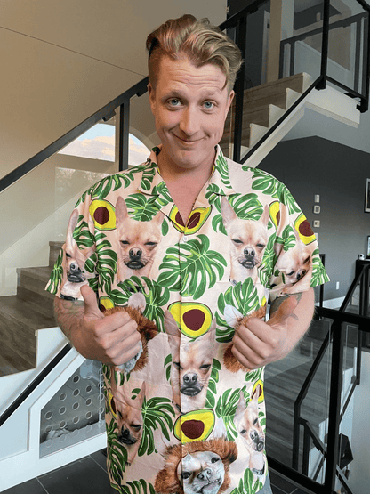 Custom Hawaiian Shirt For Pet Lovers - Avocado & Leaves Pattern Lemon Zest Color Aloha Shirt - Personalized Hawaiian Shirt For Men & Women, Pet Lovers - Amzanimalsgift