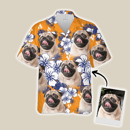 Custom Hawaiian Shirt With Dog & Cat Face - Flowers Pattern Orange Color Aloha Shirt - Personalized Hawaiian Shirt For Men & Women, Pet Lovers - Amzanimalsgift