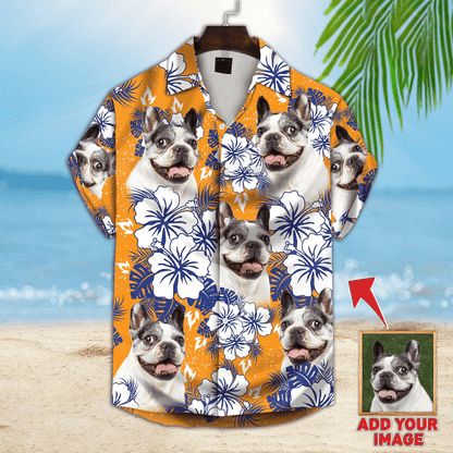 Custom Hawaiian Shirt With Dog & Cat Face - Flowers Pattern Orange Color Aloha Shirt - Personalized Hawaiian Shirt For Men & Women, Pet Lovers - Amzanimalsgift
