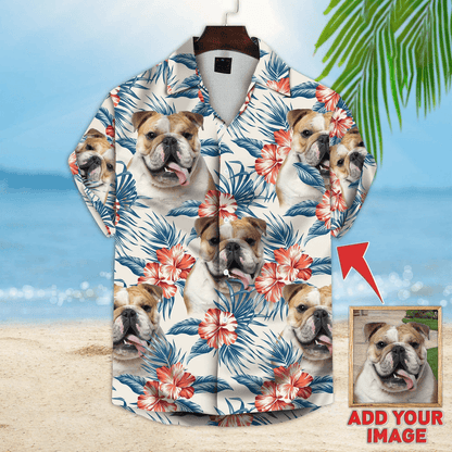 Custom Hawaiian Shirt With Dog Face - Leaves & Flowers Pattern White Color Aloha Shirt- Personalized Hawaiian Shirt For Men & Women, Dog Lovers - Amzanimalsgift