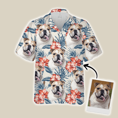 Custom Hawaiian Shirt With Dog Face - Leaves & Flowers Pattern White Color Aloha Shirt- Personalized Hawaiian Shirt For Men & Women, Dog Lovers - Amzanimalsgift