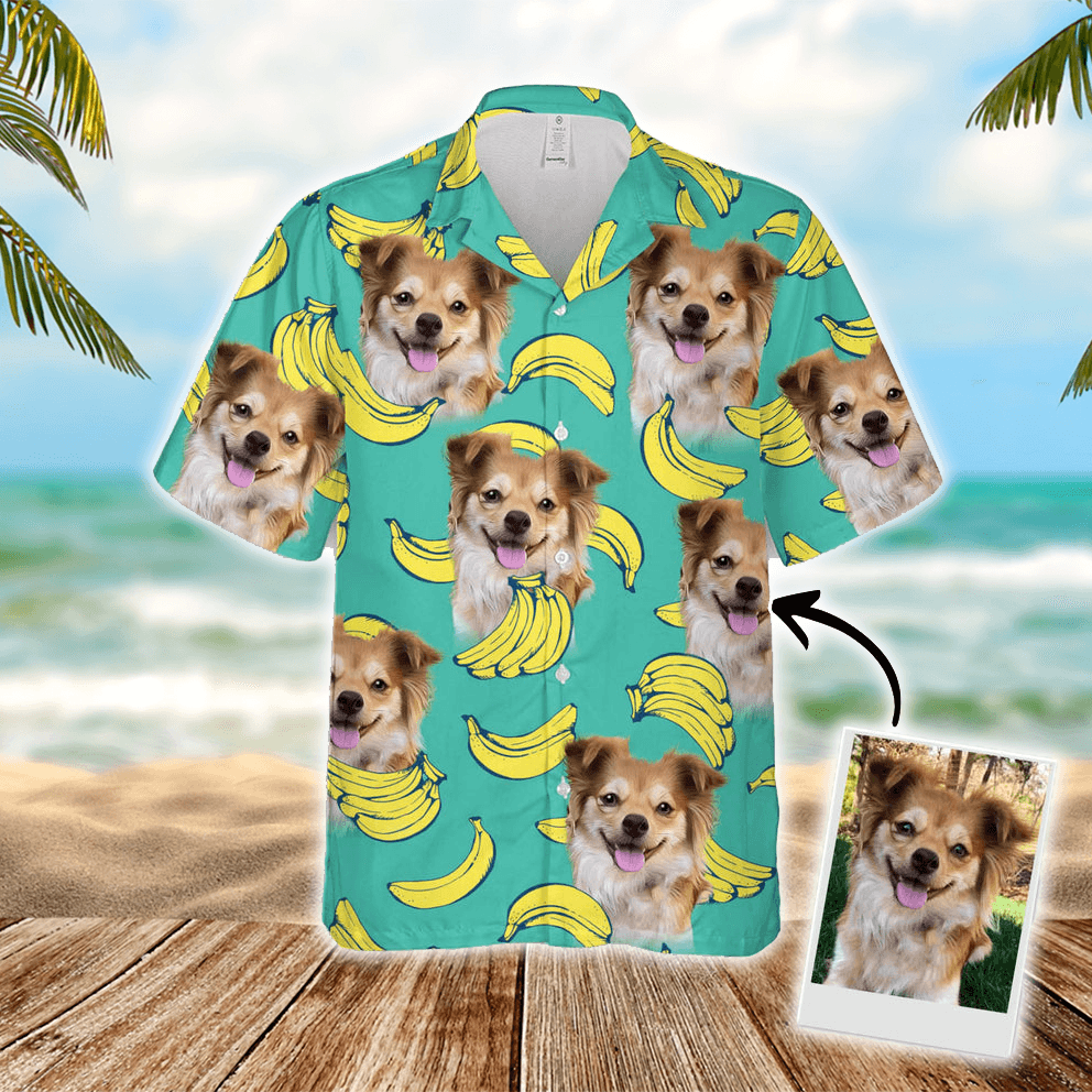 Custom Hawaiian Shirt With Pet Face - Banana Pattern Mint Color, Custom Dog & Cat Aloha Shirt- Personalized Hawaiian Shirt For Men & Women, Pet Lovers - Amzanimalsgift