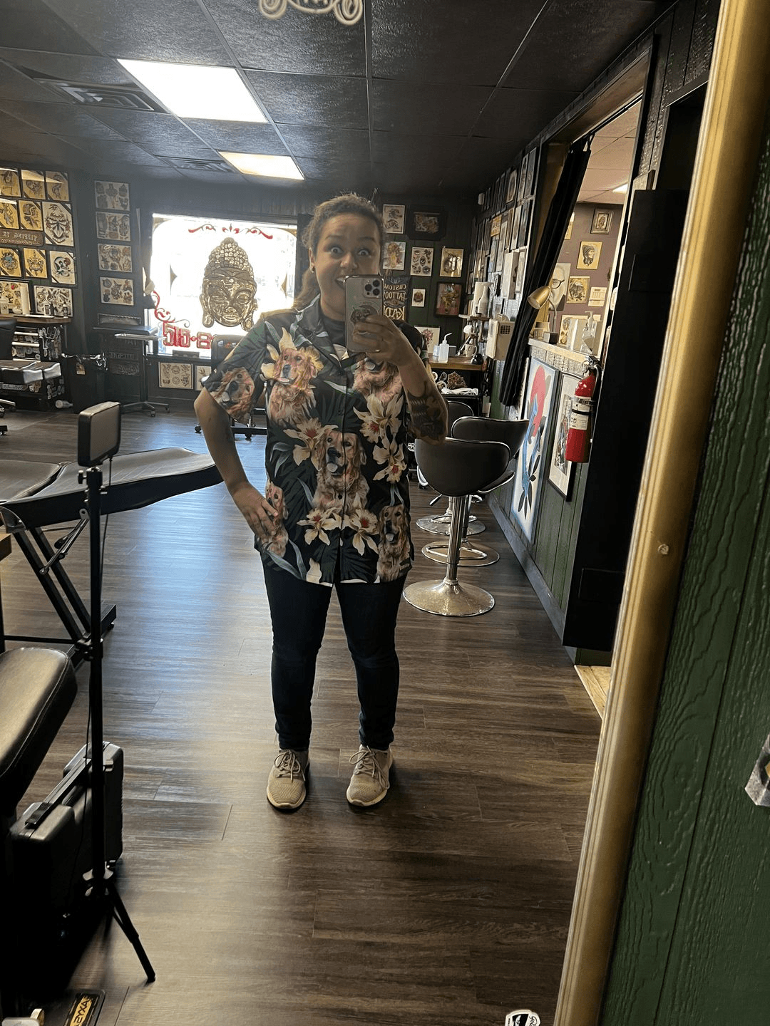 Custom Hawaiian Shirt With Pet Face - Leaves & Flowers Pattern Dark Green Color Aloha Shirt - Personalized Hawaiian Shirt For Men & Women, Pet Lovers - Amzanimalsgift