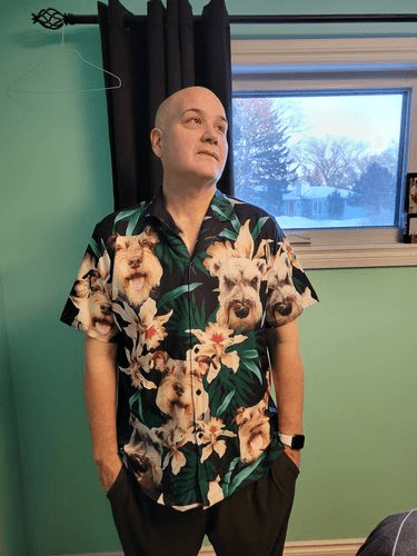 Custom Hawaiian Shirt With Pet Face - Leaves & Flowers Pattern Dark Green Color Aloha Shirt - Personalized Hawaiian Shirt For Men & Women, Pet Lovers - Amzanimalsgift