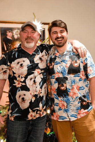 Custom Hawaiian Shirt With Pet Face - Leaves & Flowers Pattern Dark Green Color Aloha Shirt - Personalized Hawaiian Shirt For Men & Women, Pet Lovers - Amzanimalsgift