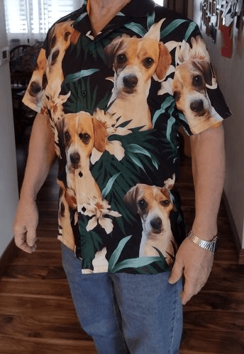 Custom Hawaiian Shirt With Pet Face - Leaves & Flowers Pattern Dark Green Color Aloha Shirt - Personalized Hawaiian Shirt For Men & Women, Pet Lovers - Amzanimalsgift