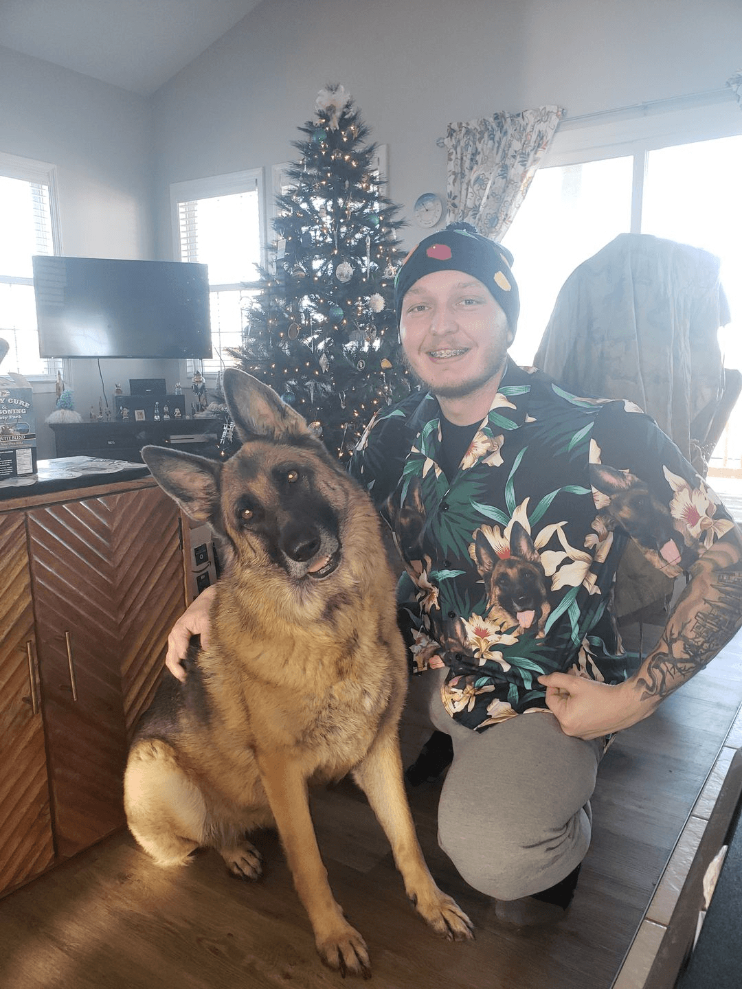 Custom Hawaiian Shirt With Pet Face - Leaves & Flowers Pattern Dark Green Color Aloha Shirt - Personalized Hawaiian Shirt For Men & Women, Pet Lovers - Amzanimalsgift