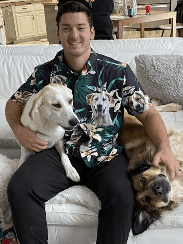 Custom Hawaiian Shirt With Pet Face - Leaves & Flowers Pattern Dark Green Color Aloha Shirt - Personalized Hawaiian Shirt For Men & Women, Pet Lovers - Amzanimalsgift