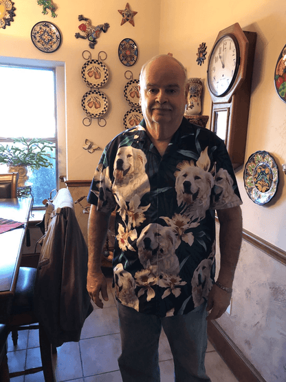 Custom Hawaiian Shirt With Pet Face - Leaves & Flowers Pattern Dark Green Color Aloha Shirt - Personalized Hawaiian Shirt For Men & Women, Pet Lovers - Amzanimalsgift