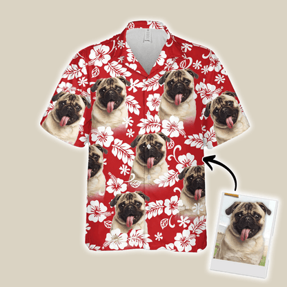 Custom Hawaiian Shirts With Dog Face - Leaves & Flowers Pattern Red Color Aloha Shirt - Personalized Hawaiian Shirt For Men & Women, Dog Lovers - Amzanimalsgift