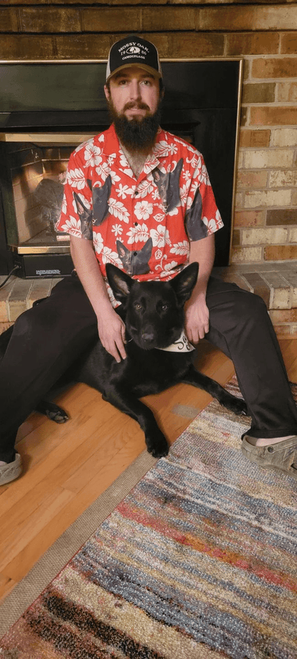 Custom Hawaiian Shirts With Dog Face - Leaves & Flowers Pattern Red Color Aloha Shirt - Personalized Hawaiian Shirt For Men & Women, Dog Lovers - Amzanimalsgift