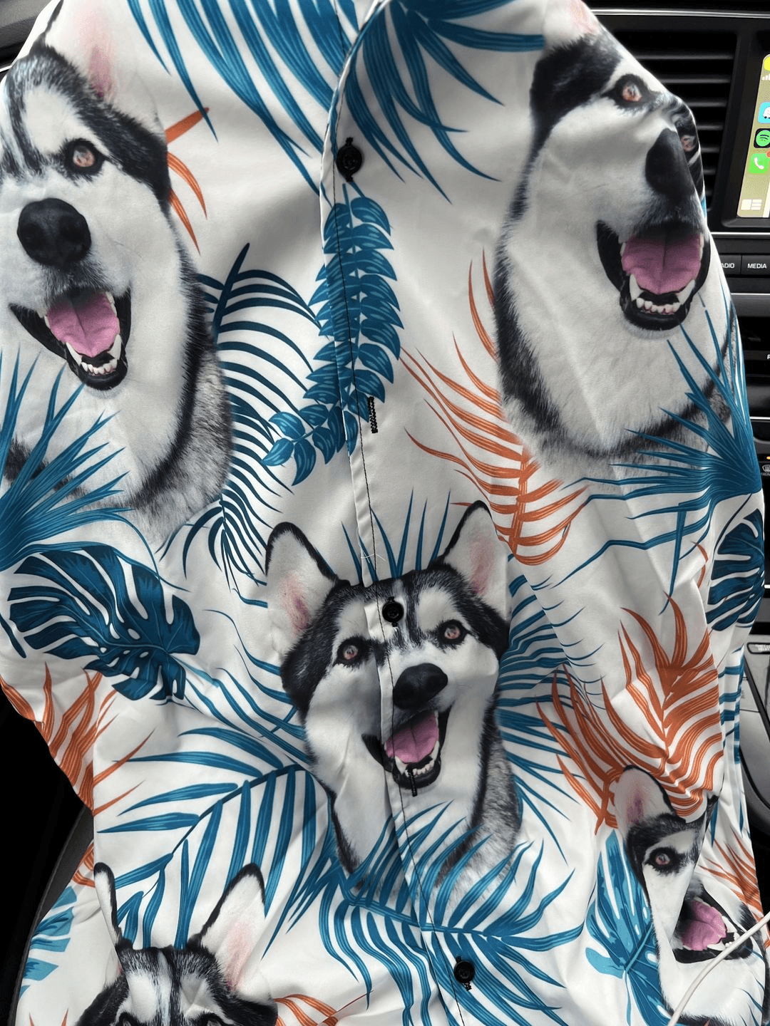 Custom Hawaiian Shirts With Dog Face - Leaves Pattern White Color Aloha Shirt, Pet Face Hawaiian Shirt- Personalized Hawaiian Shirt For Men & Women - Amzanimalsgift